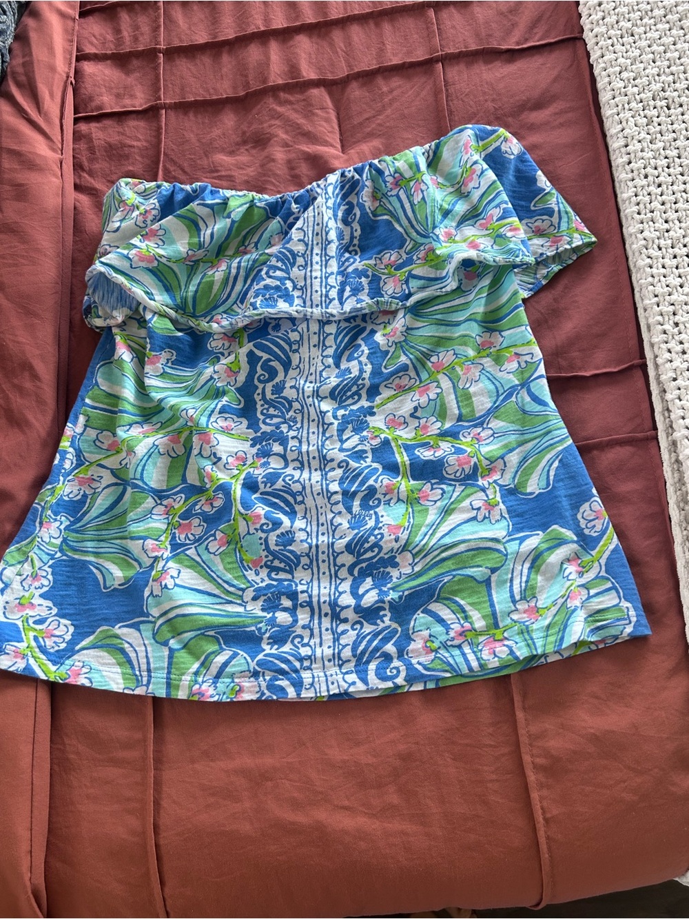 Lilly Pulitzer Blue & Green Floral Strapless Tube Top